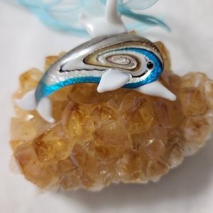 🌺BOGO Vntge Glass Dolphin Pendant Ribbon Necklace